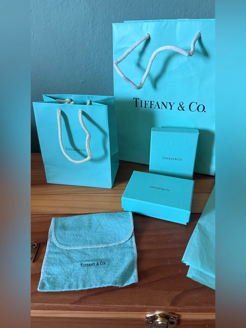 Tiffany & Co. Empty Packaging Lot 2 Boxes 2 Bags Pouch Tissue Paper